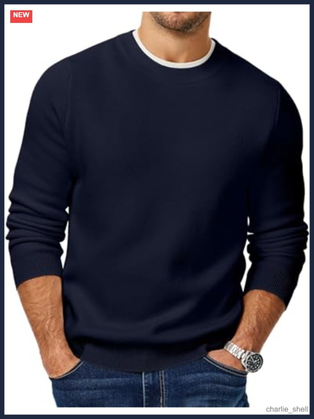 Men's Warm Fleece Crewneck Pullover Knit Sweater Slim Fit Soft Comfy